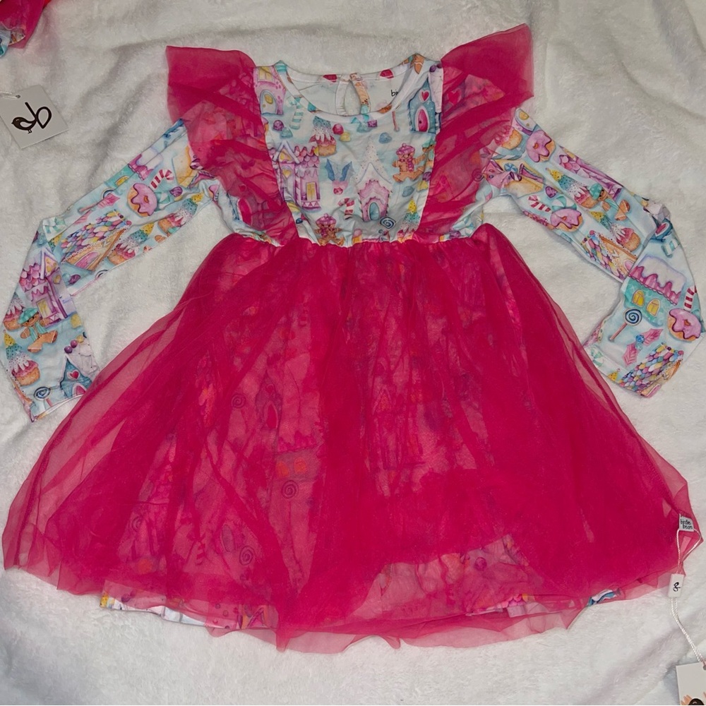 NWT Birdie Bean Hot Pink Christmas Bamboo Tulle Tutu Dress NEW
